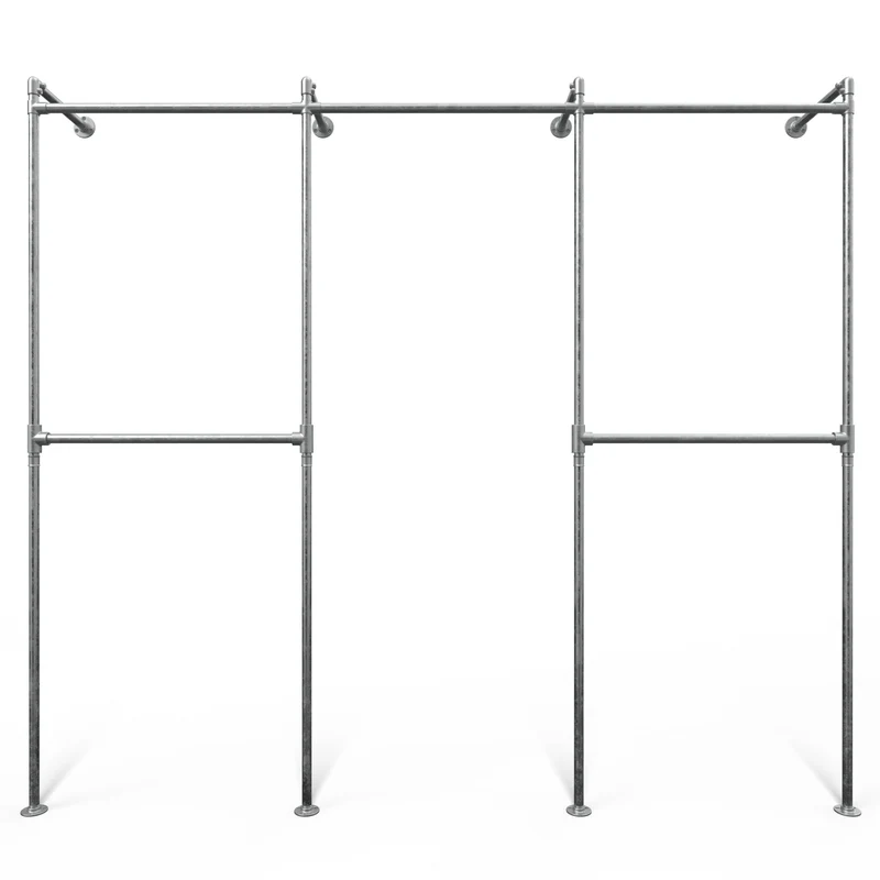 Original Steele Garderobensystem mit 3 Sektionen - (2 Kleiderstangen / 1 Kleiderstange / 2 Kleiderstangen) 5 Kleiderstangen