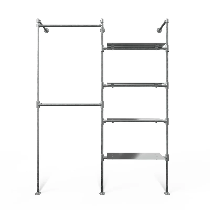 Original Steele Garderobensystem mit 2 Sektionen - (2 Kleiderstangen / 4 Regalböden) flexible Aufbewahrungslösung
