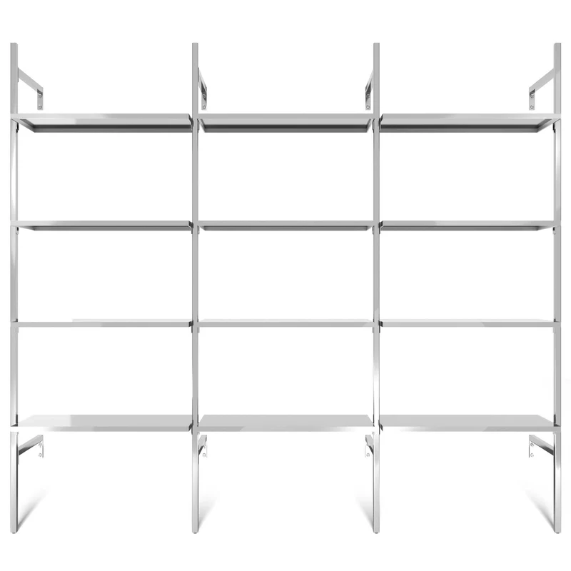 Frame Chrome Walk-In Garderobensystem in 3 Reihen - (4 Regale / 4 Regale / 4 Regale) komplettes Aufbewahrungssystem in Chrom
