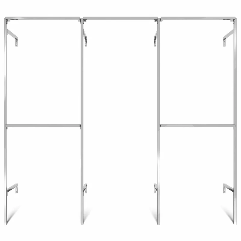 Frame Chrome Walk-In Garderobensystem in 3 Reihen - (2 rails / 1 rail / 2 rails) kompletter Kleiderständer in Chrom