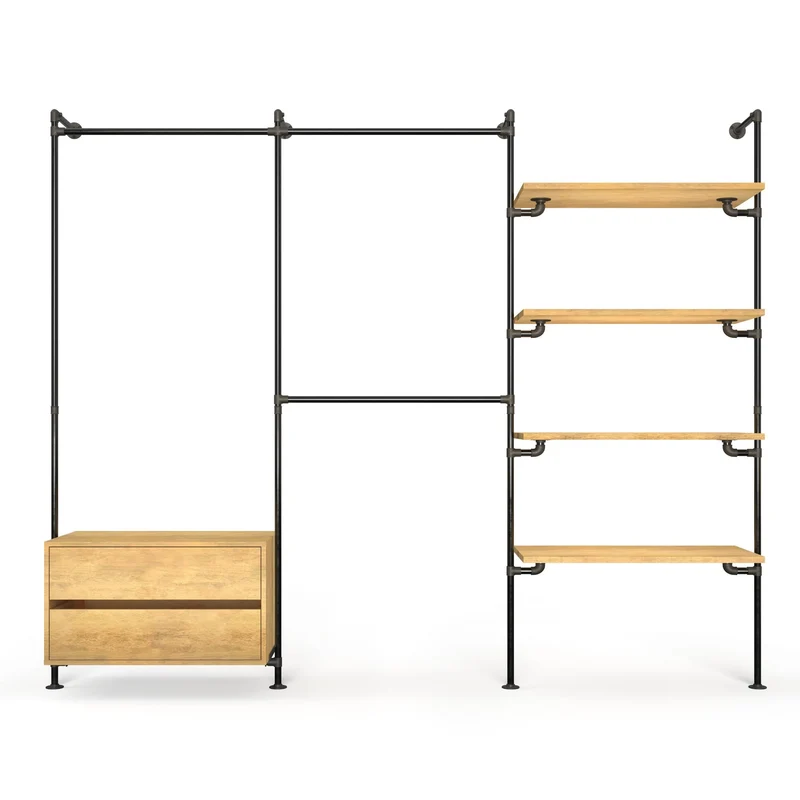 Original Walk-In 3 Reihen mit Kommode - (1 Stange + 1 Kommode / 2 Stangen / 4 Regale)