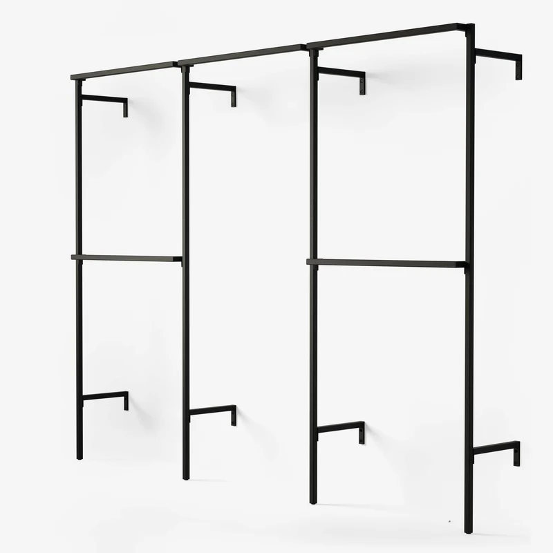 Frame Walk-In 3 Reihen Kleiderstangensystem - (2 Kleiderstangen / 1 Kleiderstange / 2 Kleiderstangen)