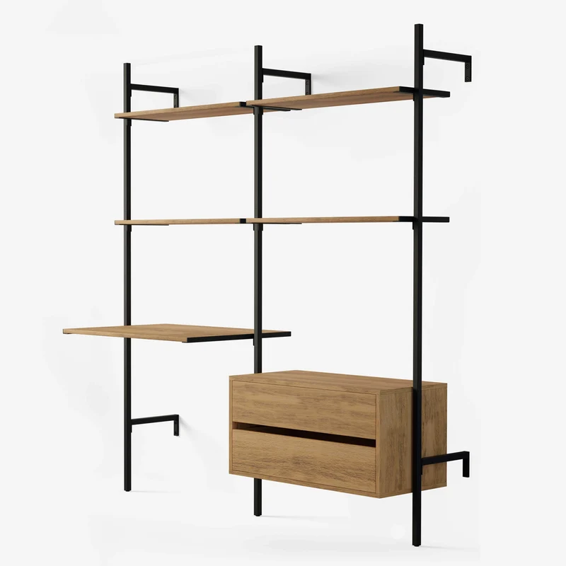 Frame Walk-In 2 Reihen Kleiderstangensystem - (2 Regale + 1 Tisch / 2 Regale + 1 Kommode)