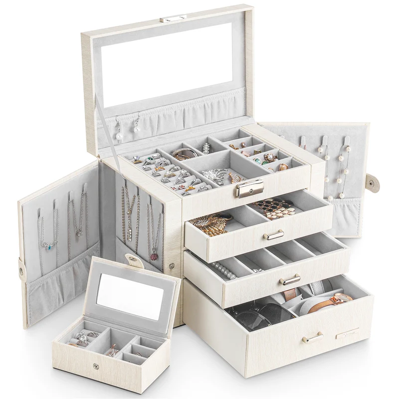 Yorbay Schmuckkästchen aus Kunstleder mit 3 Schubladen und Mini-Box