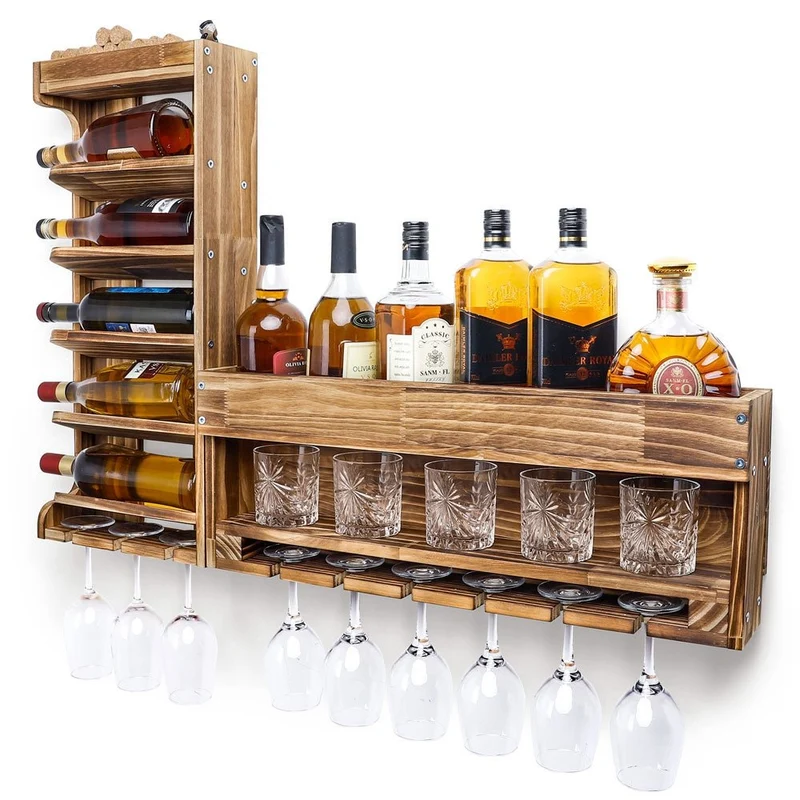 Yorbay Weinregal aus Holz mit Glashalter