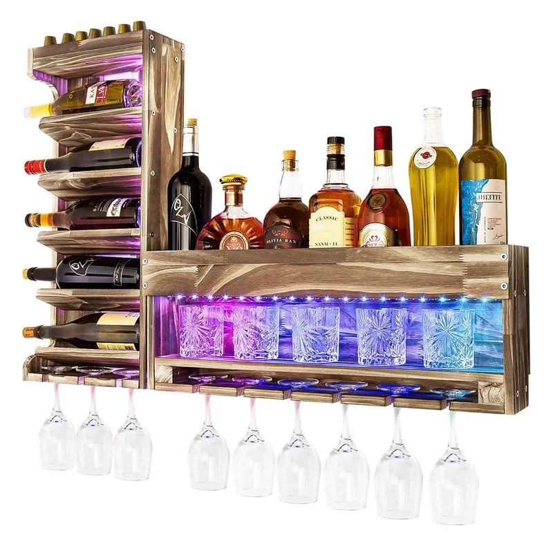 Yorbay LED-beleuchtetes Weinregal mit Glashalter
