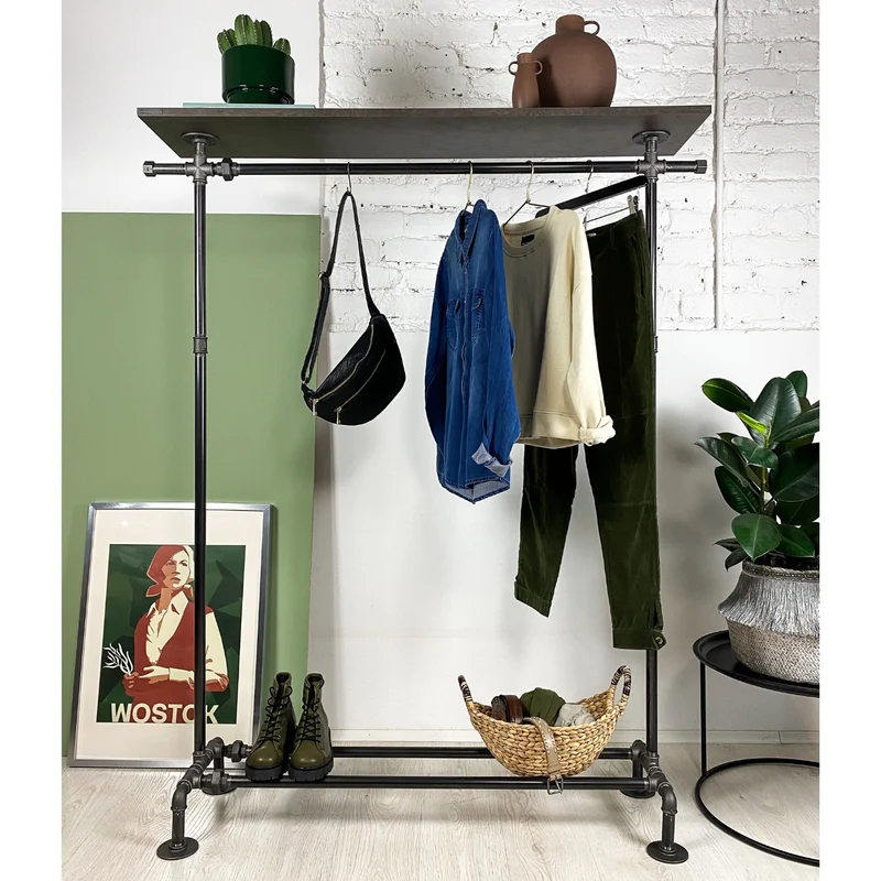ROBUST TOP - Kleiderständer mit Schuhreling und Ablagefläche – Kleiderständer aus Stahl & Holz im Industrial Style