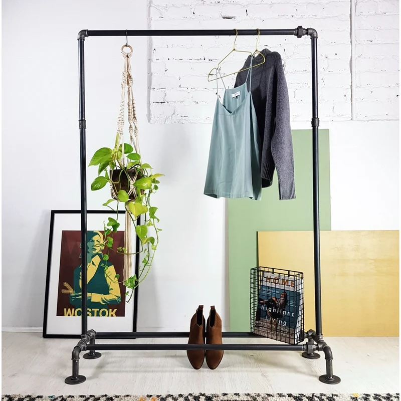 ROBUST - Kleiderständer aus 3/4" Stahlrohr mit integrierter Schuhreling – Kleiderständer aus Stahl & Holz im Industrial Style