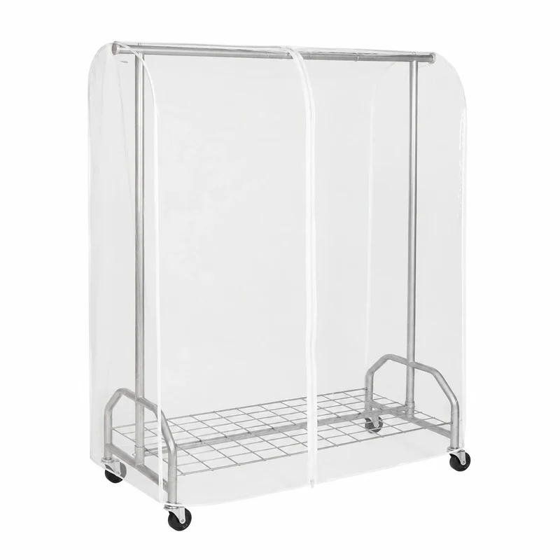 Robuster ONVAYA Garderobenständer mit Abdeckhaube und Rollen, 100 kg Belastbarkeit, Silbergrau, 120 x 50 x 180 cm