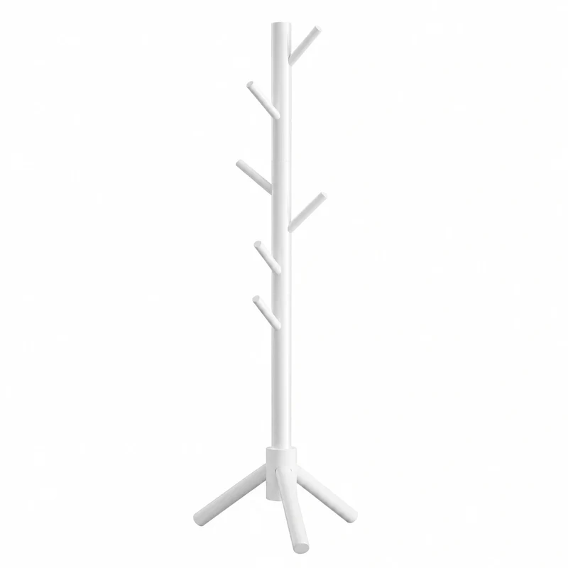 Pipishell Standgarderobe aus Holz, höhenverstellbar mit 8 Haken, ideal für Flur, Schlafzimmer und Büro, Weiß