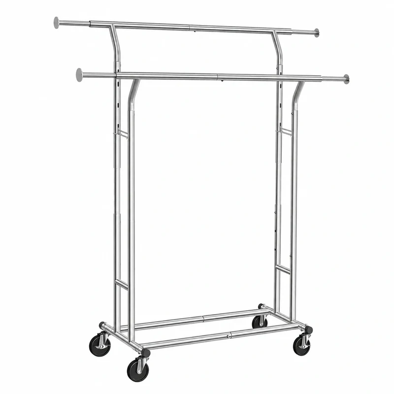 Robuster SONGMICS Metall-Kleiderständer, bis 110 kg, auf Rollen, 129-169 cm, Chrom