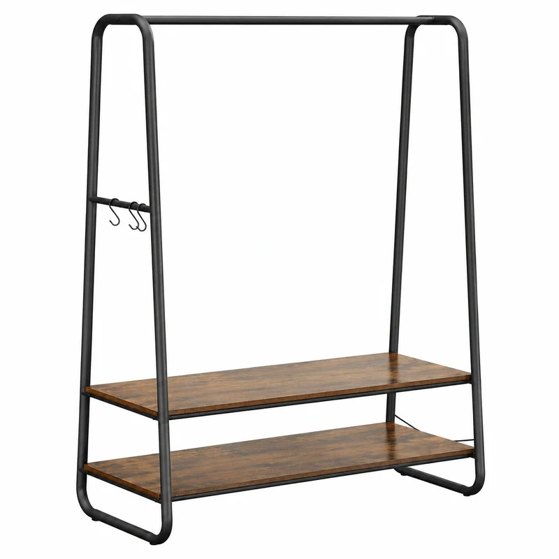 VASAGLE Industrieller Kleiderständer mit Ablagen und Haken, Vintage-Stil, Metallrahmen, 45x100x160 cm, ideal für Schlafzimmer und Flur