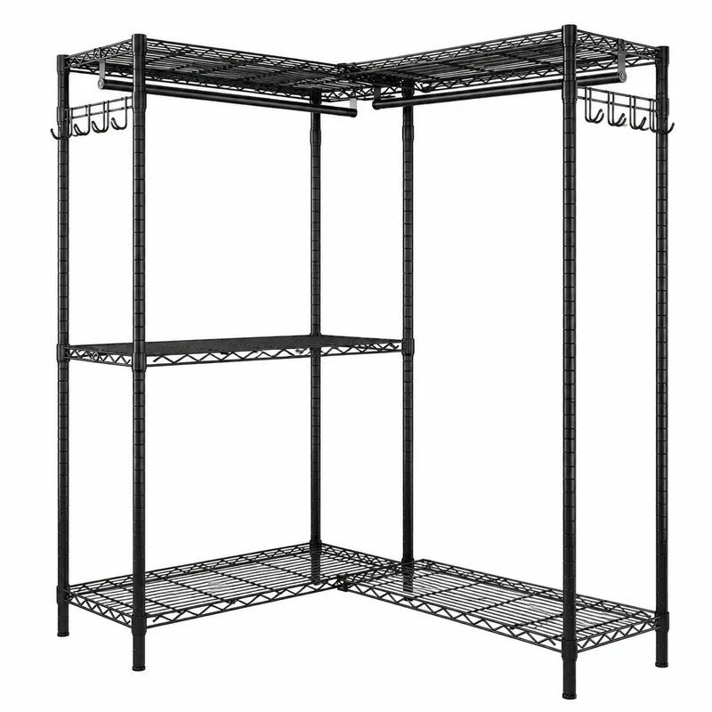 KZOBYD Robuster Metall-Kleiderständer mit Garderobenfächern, Offenes Design, Höhenverstellbare Ablagen, 145 x 40 x 193 cm