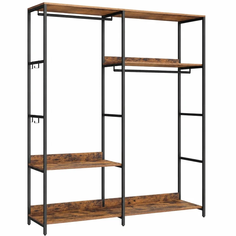 SONGMICS Offener Kleiderschrank mit Ablagen und Haken, Vintagebraun, 40 x 118 x 181 cm