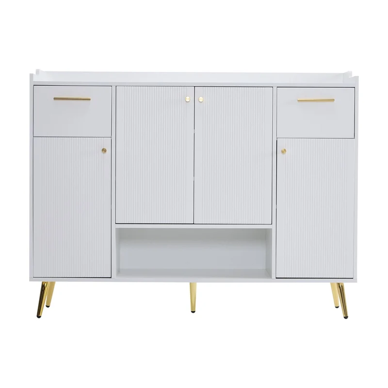 Schuhschrank mit 2 Schubladen und 4 Türen, 130 x 37 x 100 cm