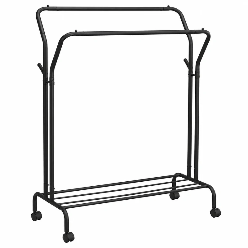 SONGMICS Rollgarderobe mit 2 Stangen, Stahlrohr, 100 kg Tragkraft, 103,5 cm, multifunktional, schwarz