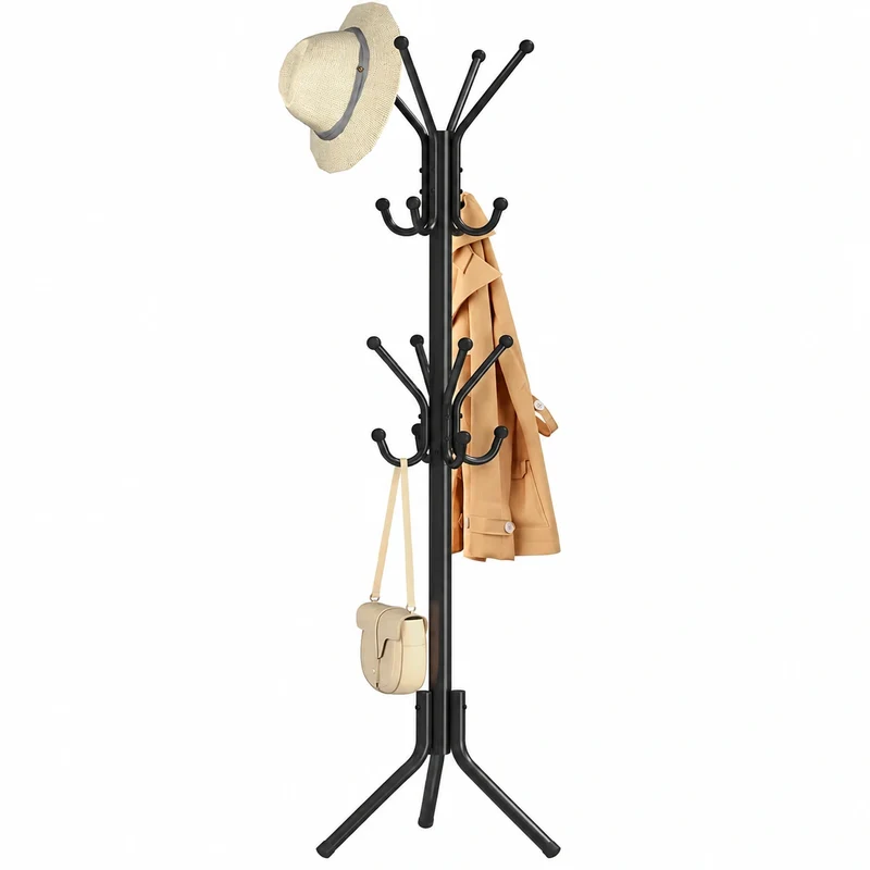 SONGMICS Metall-Garderobenständer mit 16 Haken, 175 cm Höhe, ideal für Kleidung, Taschen und Hüte, in Tintenschwarz für Flur, Wohnzimmer und Schlafzimmer