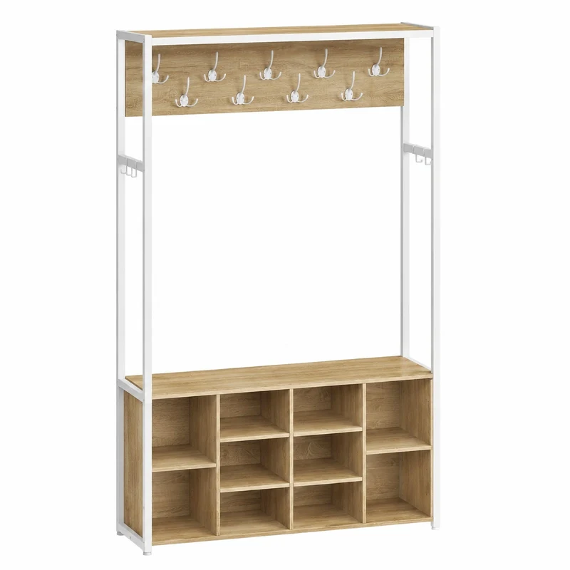 VASAGLE Garderobe mit Schuhablage und Haken, modern, Eichenfarben-Weiß