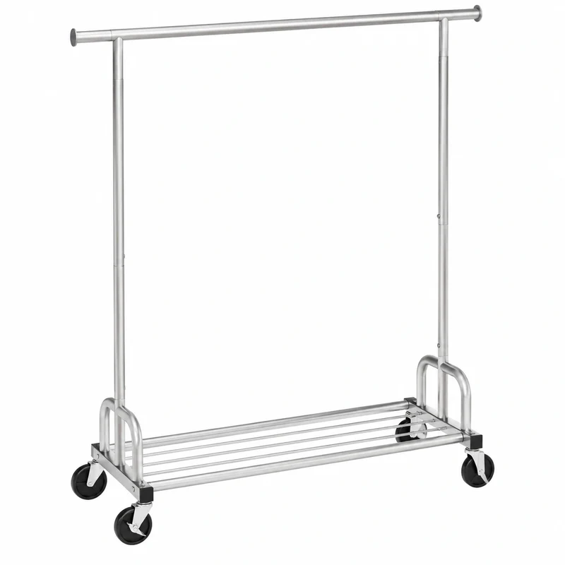 Sakugi Rollgarderobe mit Gitterablage und breiter Stange, 116x43x150 cm, Silber, ideal für Schlafzimmer und Flur
