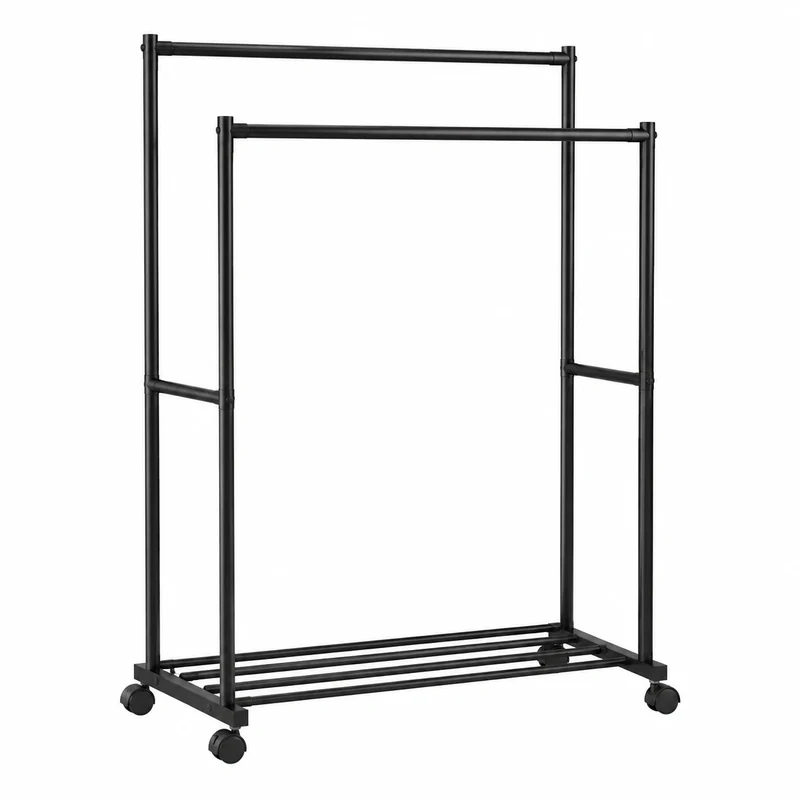 Robuster Kleiderständer mit Rollen - Verstellbar, Doppelt, 92x54x183cm, Schwarz für Mehrzwecknutzung
