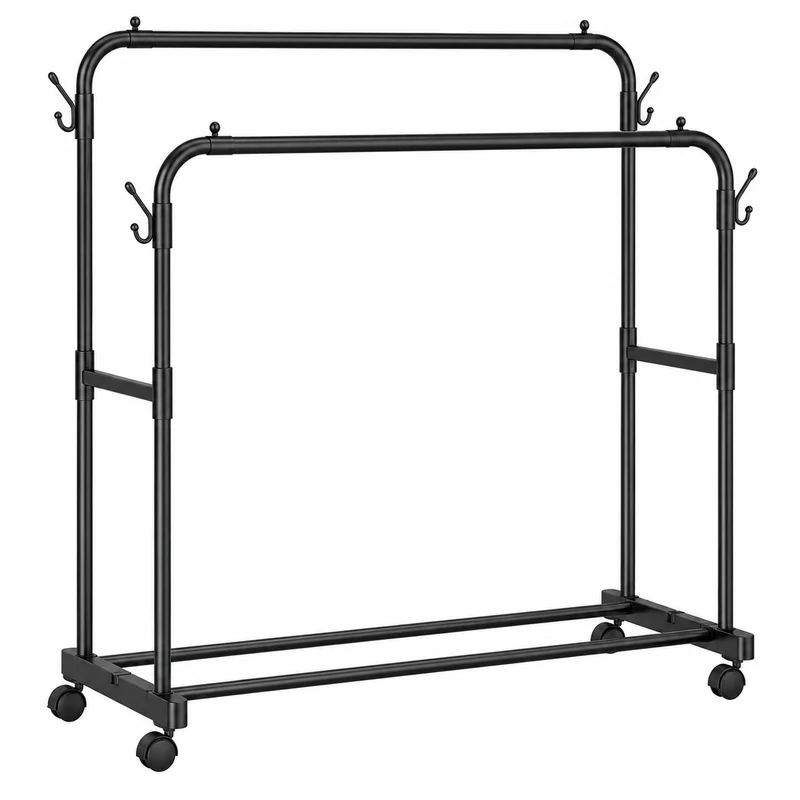Doppelter Rollgarderobenständer mit Haken & rutschfestem Design, stabil für Kleidung bis 55 kg