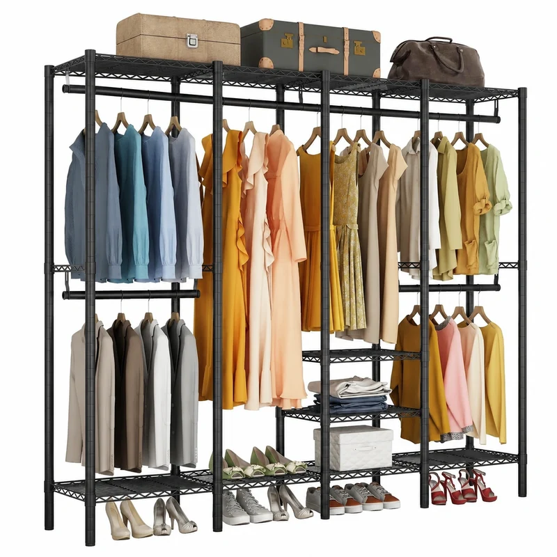 Modularer Kleiderständer mit Höhenverstellung, praktische Aufbewahrung für Schlafzimmer und Wohnzimmer in Schwarz