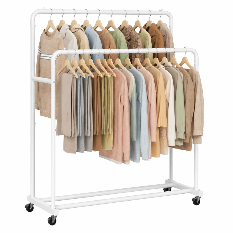 SONGMICS Rollgarderobe, robuster Kleiderständer mit Bremsrollen, bis 90 kg, für Schlafzimmer, 46,5 x 110 x 155,5 cm, weiß