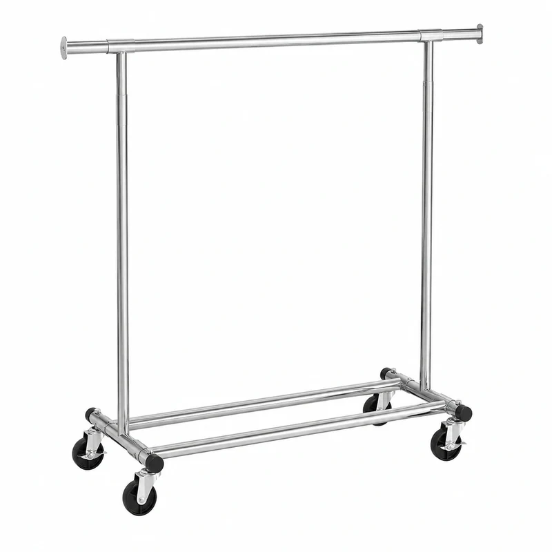 Robuster SONGMICS Roll-Kleiderständer mit ausziehbarer Stange, 100 kg Tragkraft, leicht montierbar, silbern
