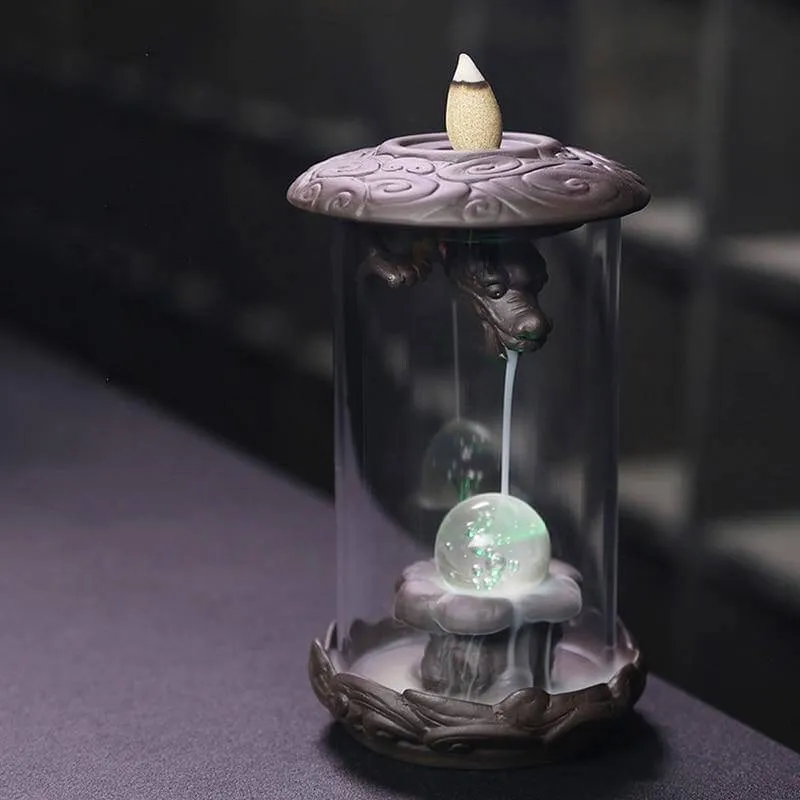 Feng Shui Ceramic Dragon Waterfall Incense Burner