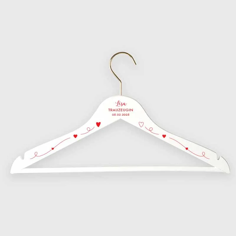 Personalisierter Kleiderbügel zur Hochzeit - Bügel Personalisiert als Hochzeit-Deko | Willich in Rot - Weiß/Schwarz - ca. 44 x 24 cm