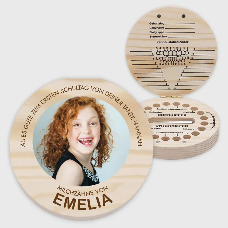 Personalisierte Milchzahndose aus Holz mit Foto & Namen - Zahnbox für Kinder | Zahndose für Milchzähne - Baby Zahnfee Geschenk & Andenken zur Taufe