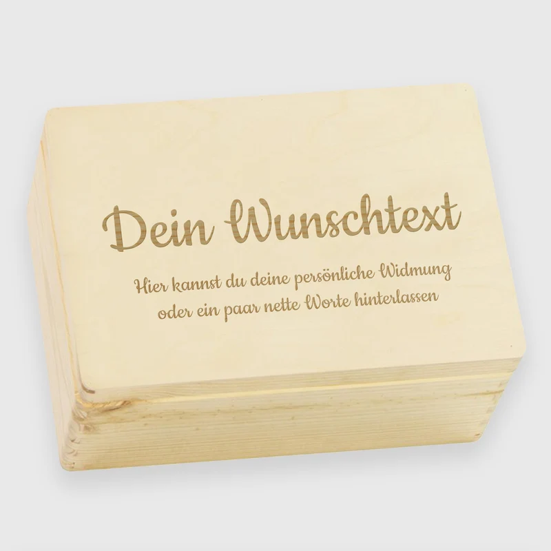 Erinnerungsbox Personalisiert mit Wunschtext Gravur - Geschenkkiste & Holzbox | Natur Holz Kiste FSC® - Holzkiste mit Deckel & Wunschgravur
