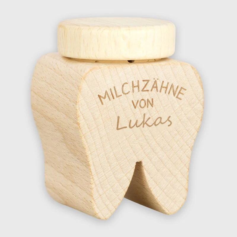 Personalisierte Milchzahndose mit Namen - Zahndose mit Gravur als Zahn aus Holz | Zahnfee Geschenk für Jungen & Mädchen - Milchzahnbox & Zahnbox
