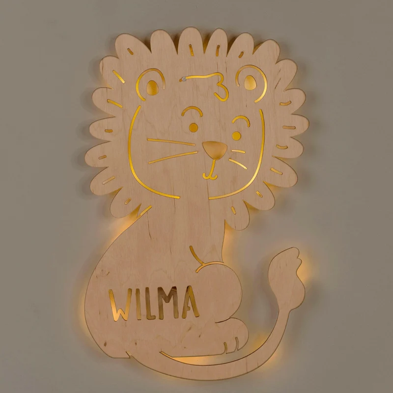 LED Kinder Nachtlicht - Personalisiert - Schlummerlicht Baby mit Namen | Löwe Lampe