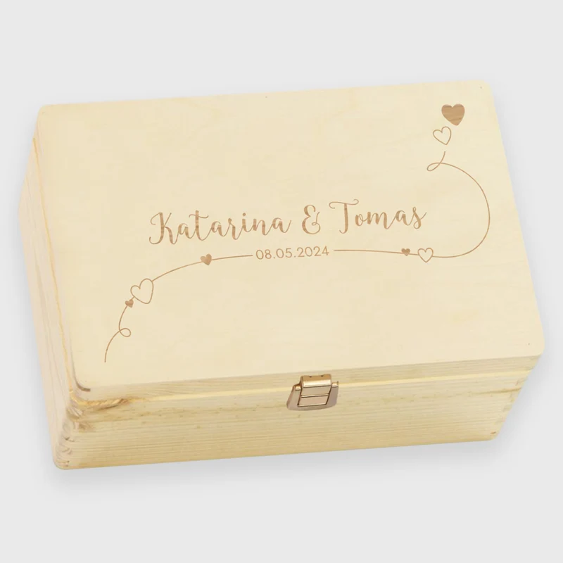 Erinnerungsbox zur Hochzeit - Willich - Hochzeitskiste personalisiert mit Gravur - Holzkiste Natur, FSC® | Erinnerungskiste Holzbox mit Verschluss