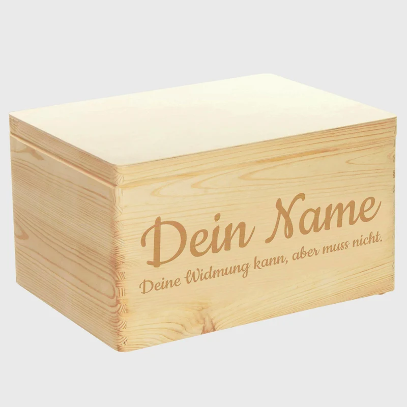Erinnerungsbox Personalisiert - Wunschtext Gravur Front-Motiv - Geschenkkiste & Holzbox | Holzkiste Größe XL Natur - ca. 40x30x24cm, Holz Kiste FSC®