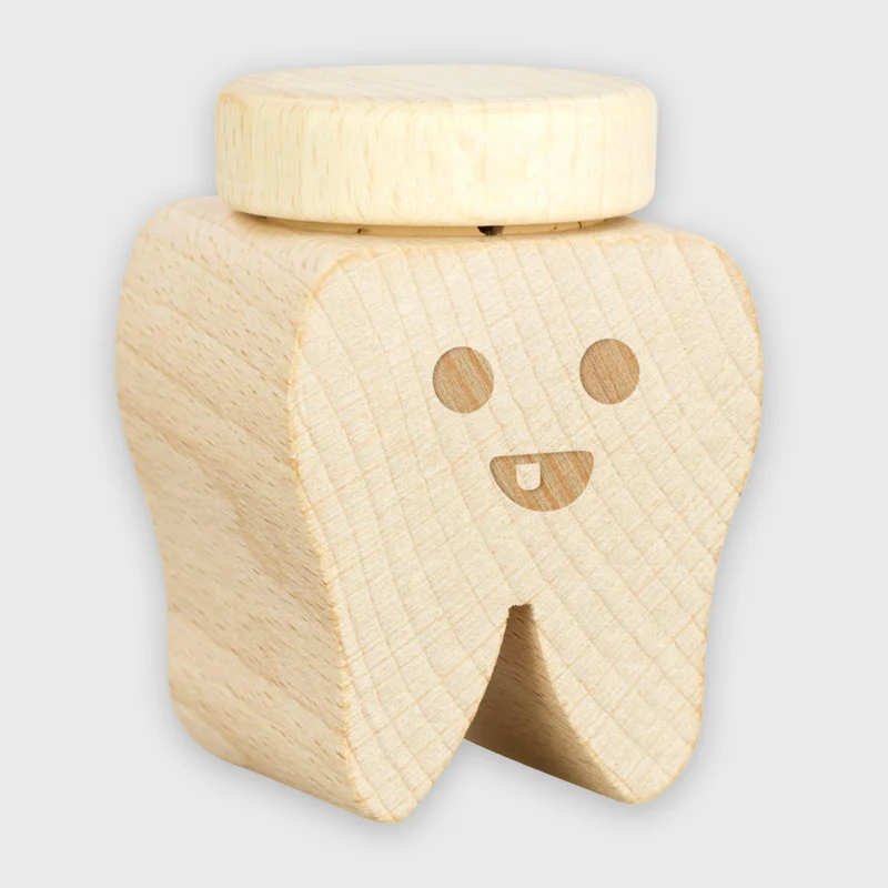 Milchzahndose in Form von Zahn mit Smiley Design - ca. 6 x 4 cm | Zahnbox als Zahnfee Geschenk für Jungen & Mädchen - Milchzahnbox & Zahndose aus Holz