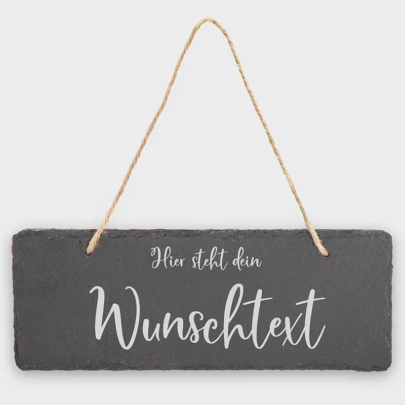 Türschild Personalisiert - Druck mit Name & Familie - Wunschtext - 3 Größen | Namensschild Schiefer mit Kordel zum Aufhängen