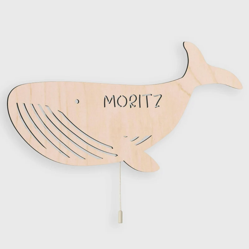 Schlummerlicht Baby mit Namen - Kinder Nachtlicht Personalisiert - Wal & Ocean | LED Holz Lampe