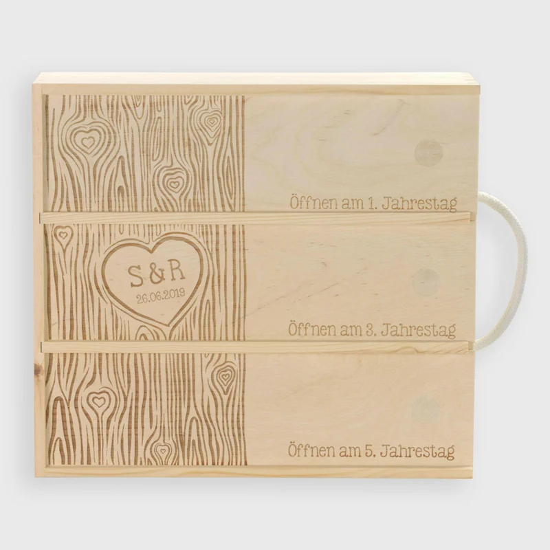 Weinkiste zur Hochzeit für 3 Weinflaschen - Personalisiert