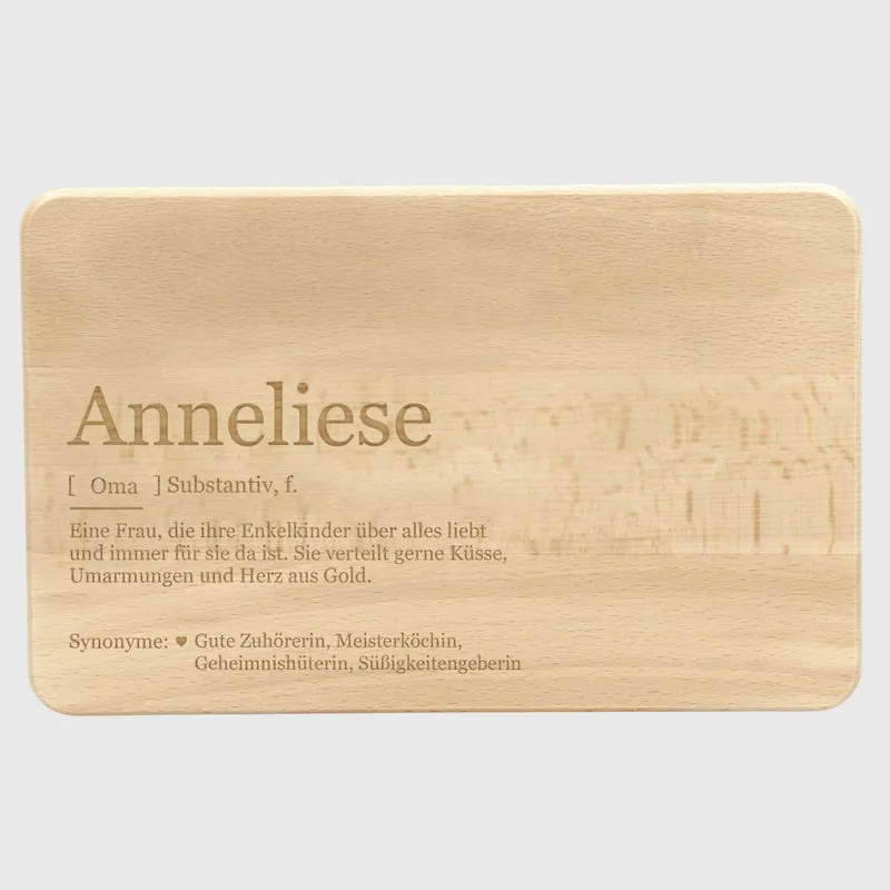 Frühstücksbrettchen mit Gravur - Personalisiert mit Namen - Omi Großmutter Lexikon | Holz, Natur, FSC® - Geschenk für Oma zum Geburtstag & Weihnachten