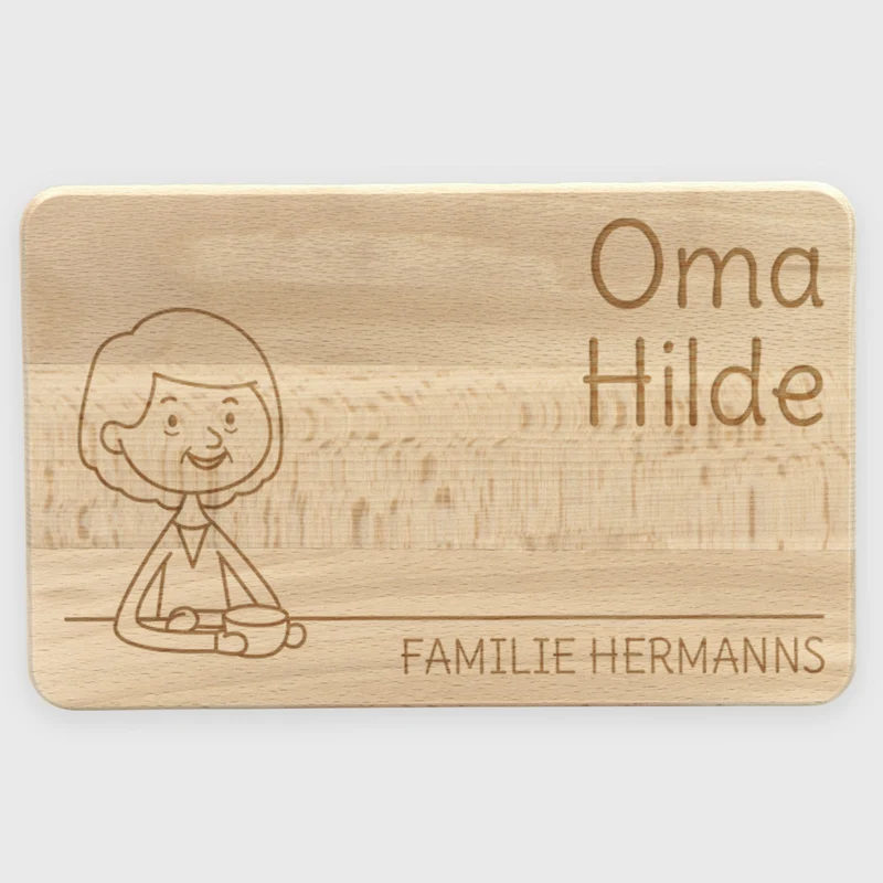 Frühstücksbrettchen mit Gravur - Personalisiert mit Namen - Großmutter "Unsere Familie" | Holz, Natur, FSC® - Geschenk für Oma zum Geburtstag