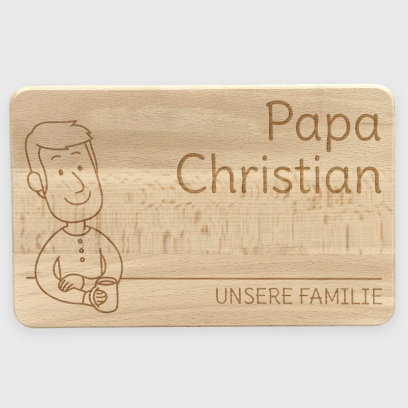 Frühstücksbrettchen mit Gravur - Personalisiert mit Namen - Papa "Unsere Familie" | Holz, Natur, FSC® - Geschenk zum Vatertag, Geburtstag & Namenstag