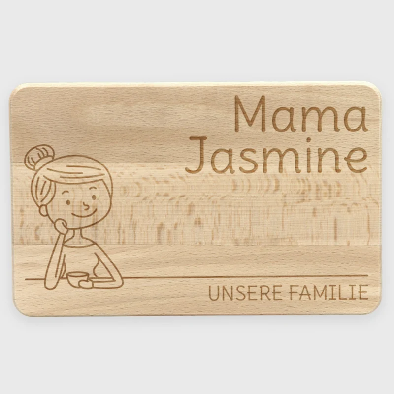 Frühstücksbrettchen mit Gravur - Personalisiert mit Namen - Mama "Unsere Familie" | Holz, Natur, FSC® - Geschenk zum Muttertag, Geburtstag, Namenstag