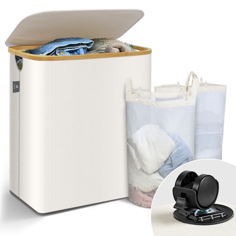 Wäschekorb mit Deckel & Wäschesäcke Faltbarer Wäschesammler, 145L Beige