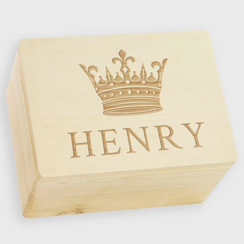 Holzkiste mit Gravur - Personalisiert - König Motiv - Natur - Holz FSC®