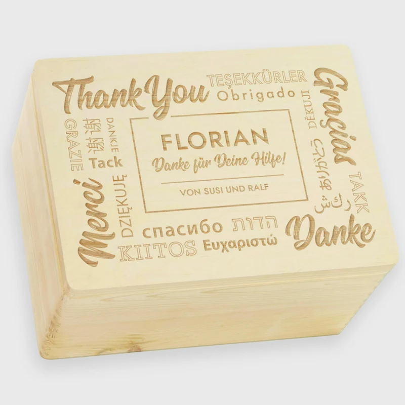 Holzkiste als Geschenk - Personalisiert - Danke Motiv - Natur - Holz FSC®