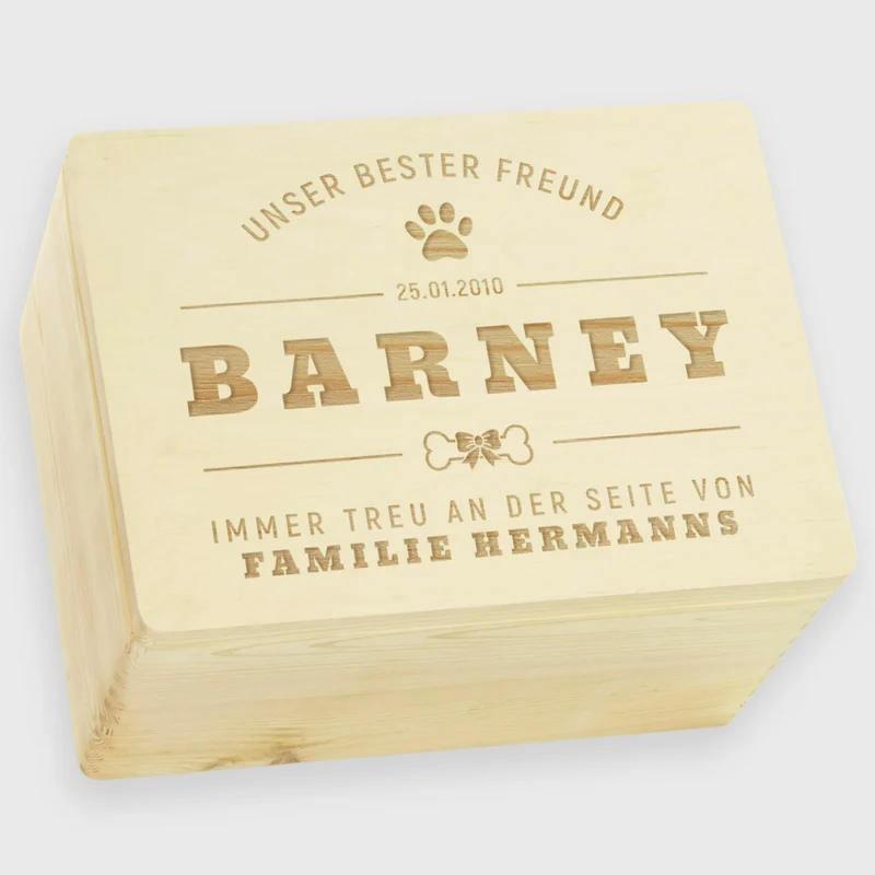 Erinnerungsbox für Hundezubehör - Personalisiert - Aufbewahrungskiste Hund als Geschenk für Hundebesitzer - Holz FSC®