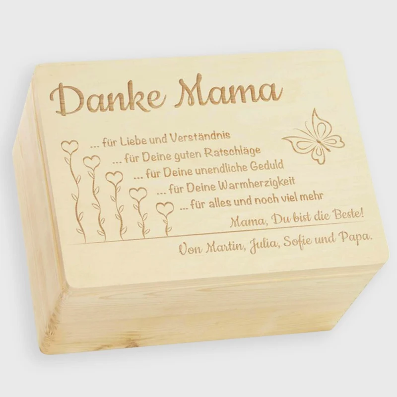 Personalisierte Geschenkbox für Ihre Mutter - "Danke Mama" Erinnerungskiste, FSC®