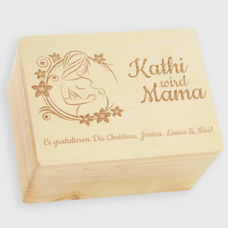 Personalisierte Erinnerungsbox für Werdende Mütter - Geschenk Schwangerschaft - Blumenzauber Du wirst Mama, FSC®
